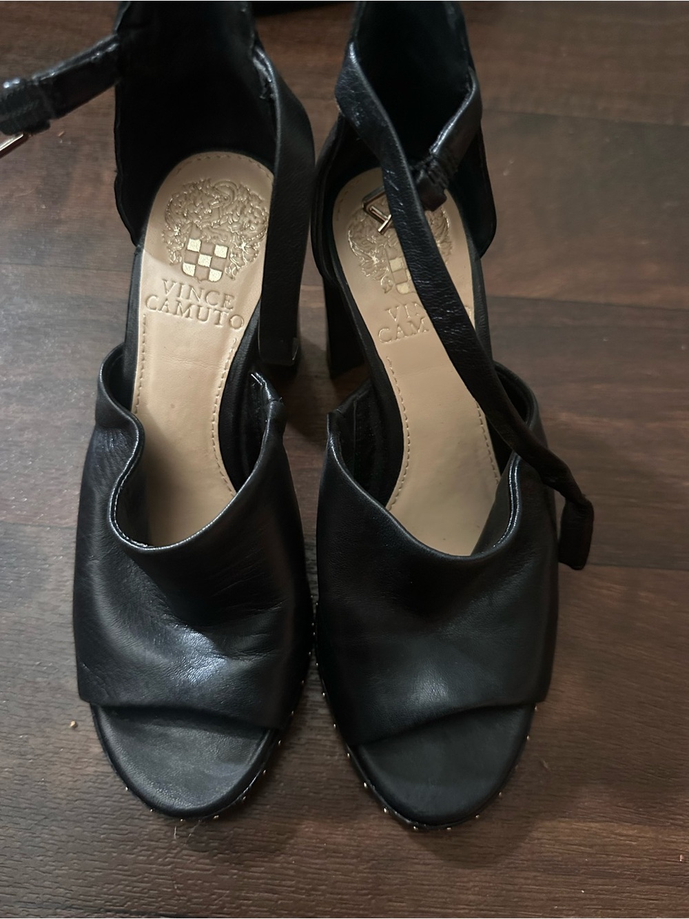 Vince Camuto Black Stud-Trim Peep-Toe Block Heels - Picture 3 of 3